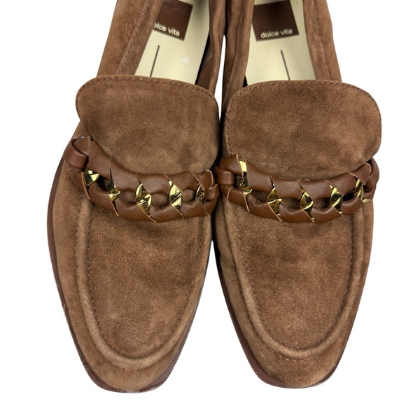 Anthropologie Dolce Vita Sallie Brown Suede Woven Chain Loafers - Picture 3 of 8
